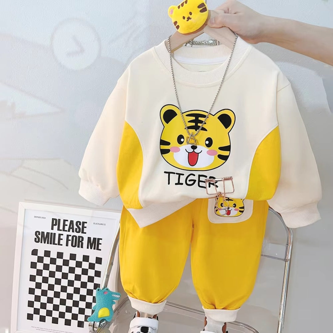 Yellow Tiger Winter Fleece Kids Track Suit