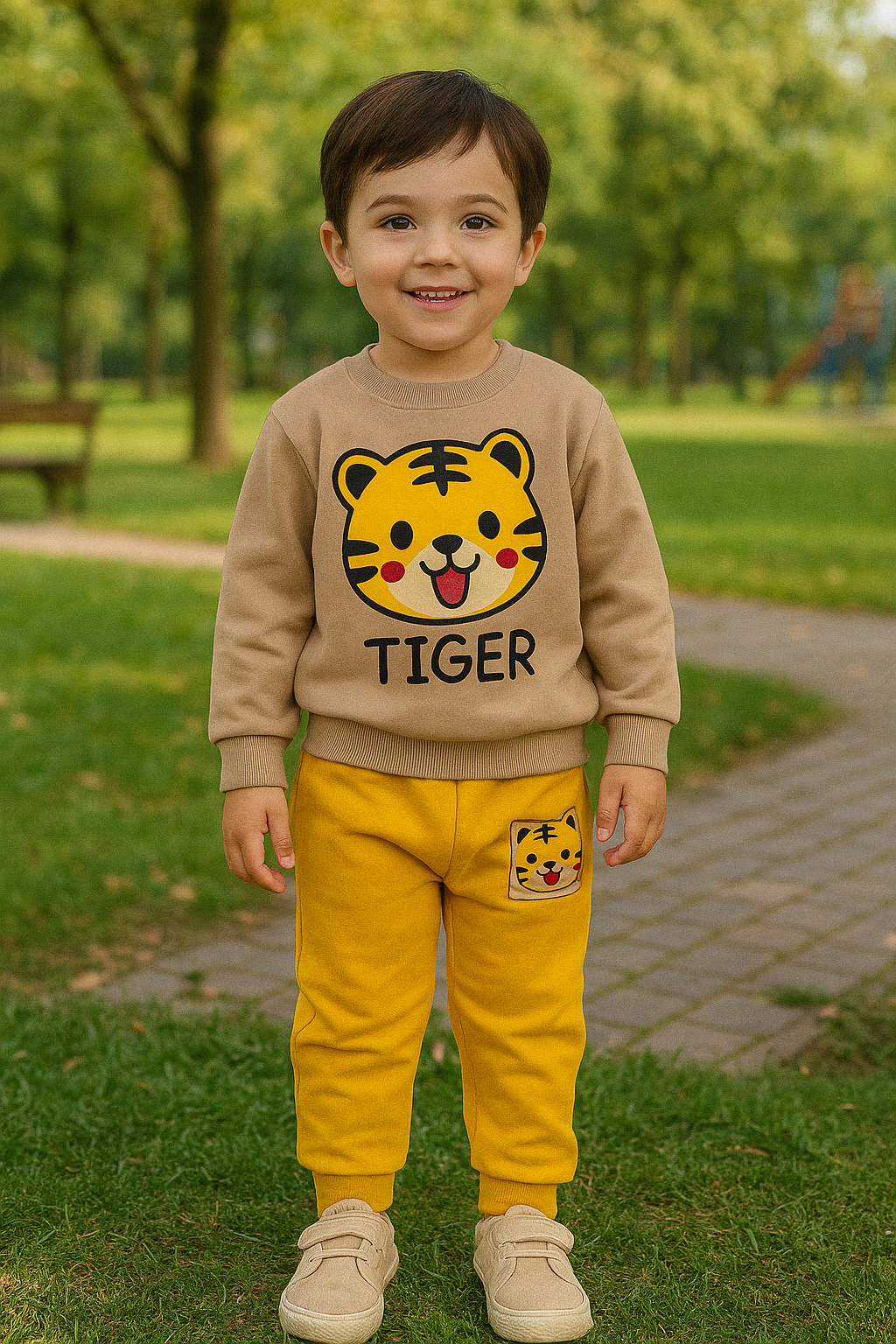 Brown Tiger Winter Fleece Kids Track Suit Winter Fleece Kids Track Suit