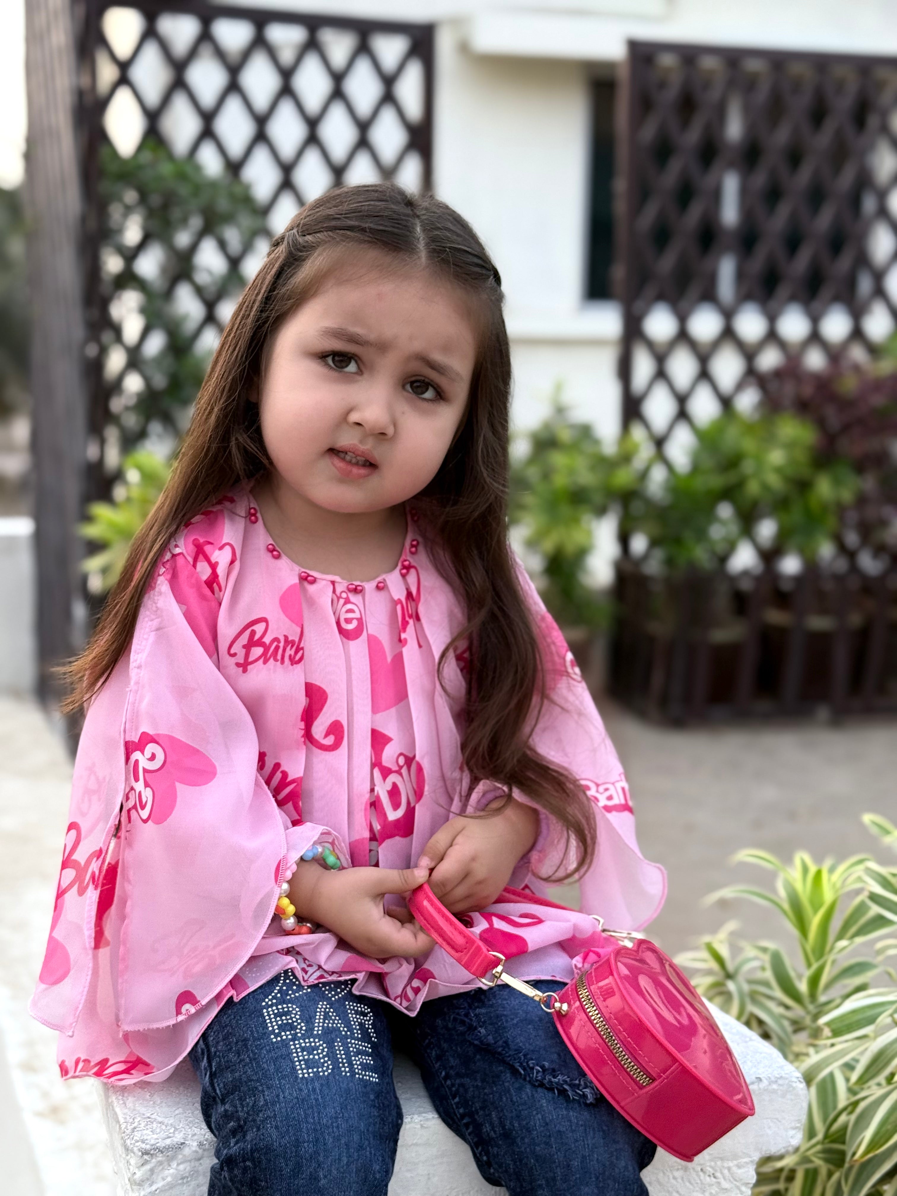 Pink Barbie Top with Denim Jeans