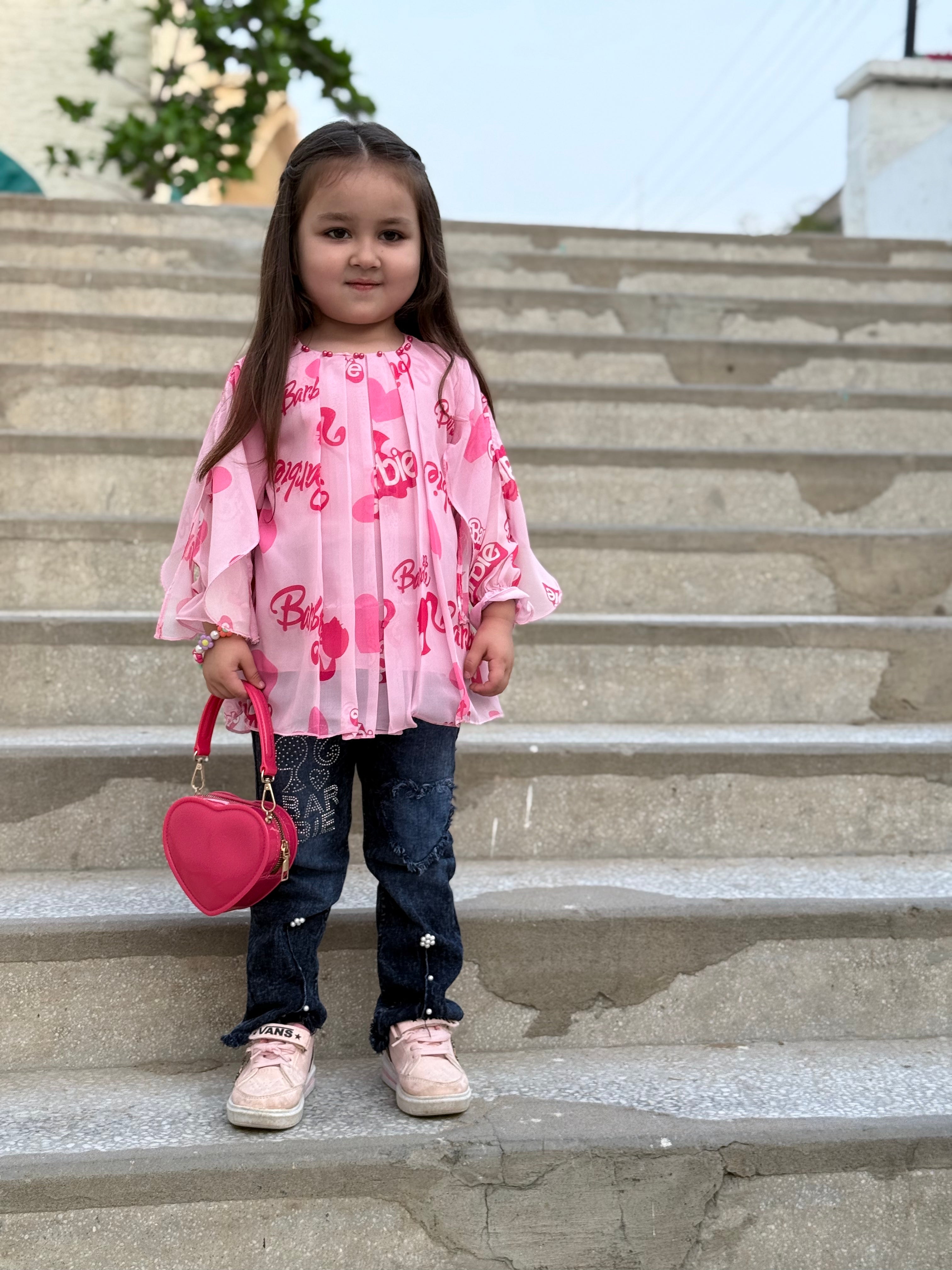 Pink Barbie Top with Denim Jeans
