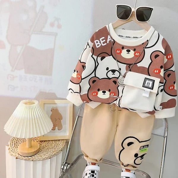 Cute Bear Brown/White Winter Fleece Kids Track Suit