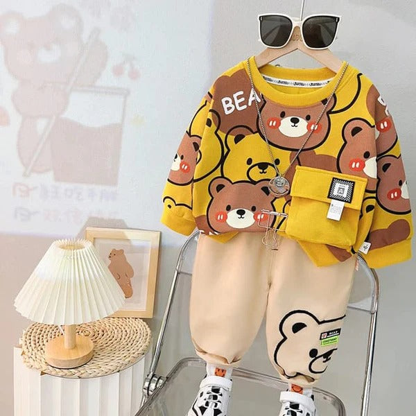 Cute Bear Brown/Yellow Winter Fleece Kids Track Suit