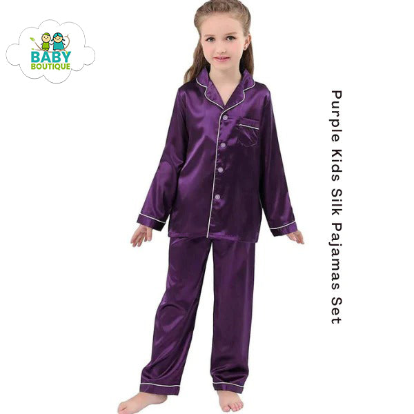 Kids Silk Night Suit - Purple