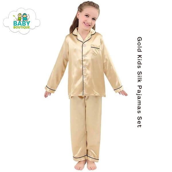 Kids Silk Night Suit - Gold