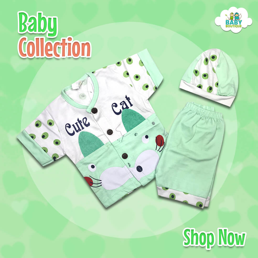 3Pcs New Born Set - Cute Cat - Baby Boutique