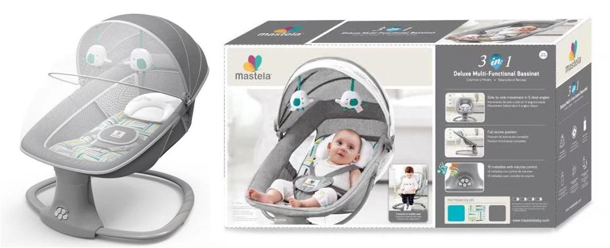 Mastela 3-in-1 Deluxe Multi-Functional Bassinet/Swing Grey & pink - Baby Boutique