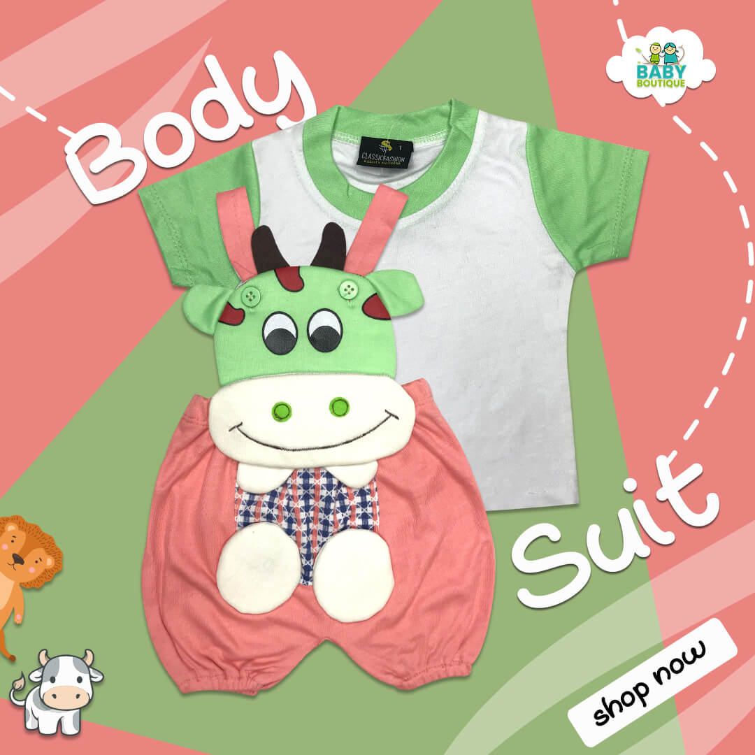 2Pcs New Born Body Suits- Cow - Baby Boutique