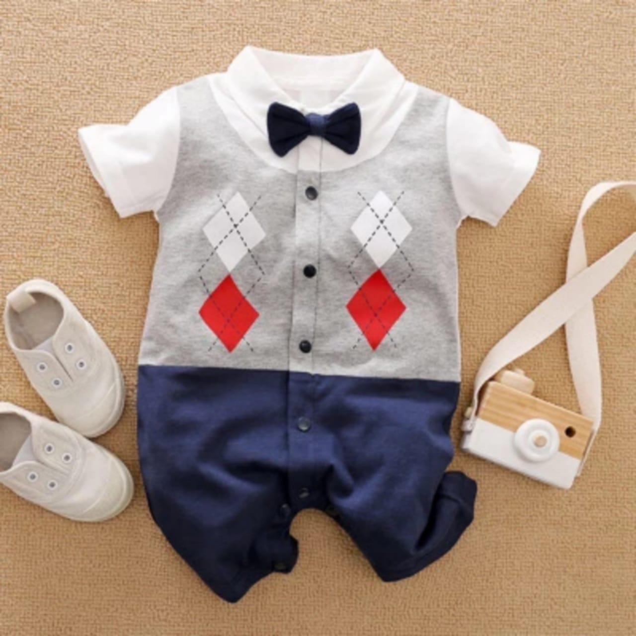 Baby Boy Check Waistcoat Bow Jumpsuit - Baby Boutique